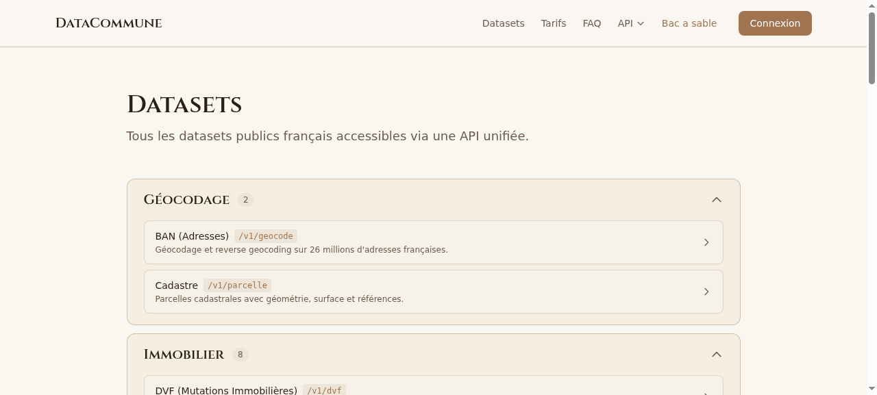 Catalogue des jeux de données DataCommune