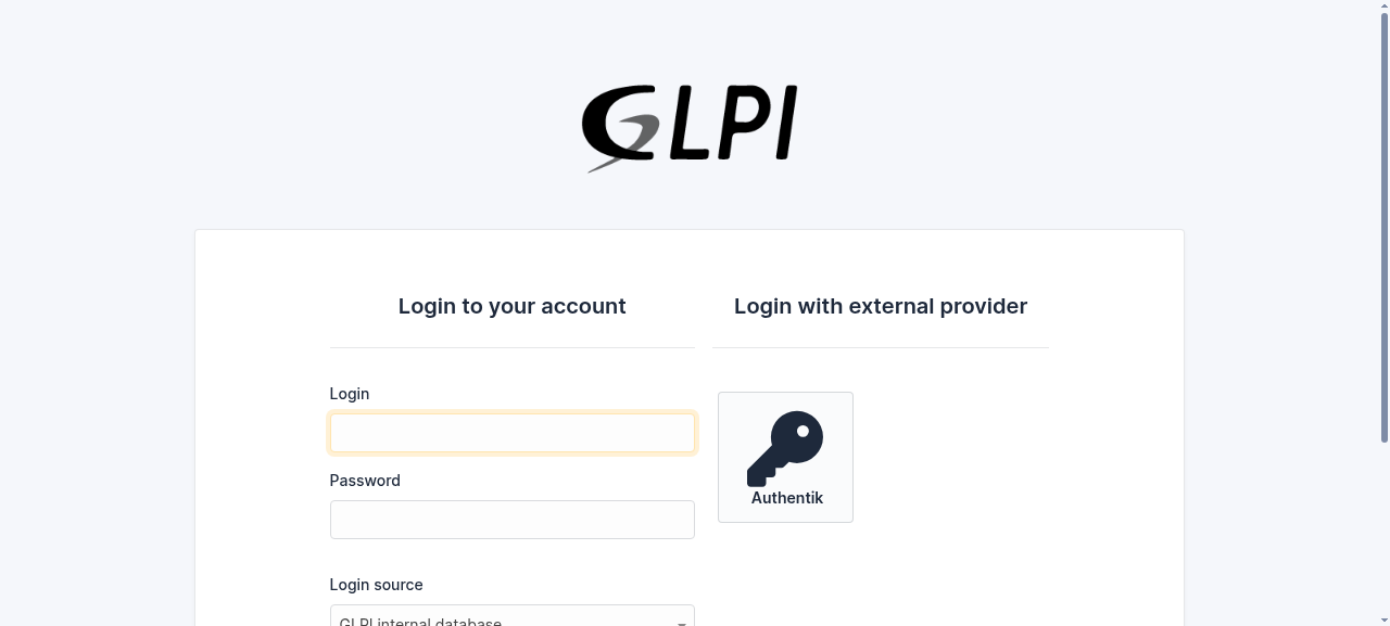 Connexion GLPI proposée par le fournisseur d’identité Authentik
